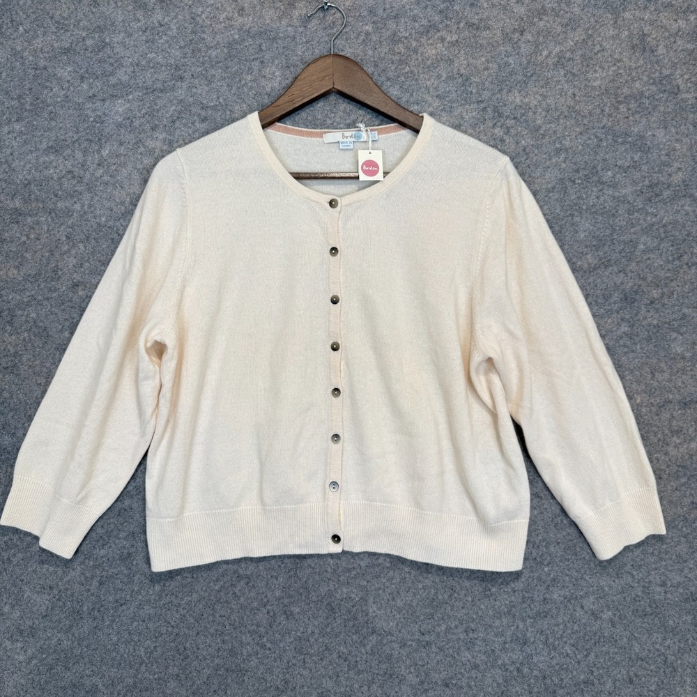 Boden 100% Cashmere Cardigan Sweater Womens US 16 Cream Off White Designer Soft